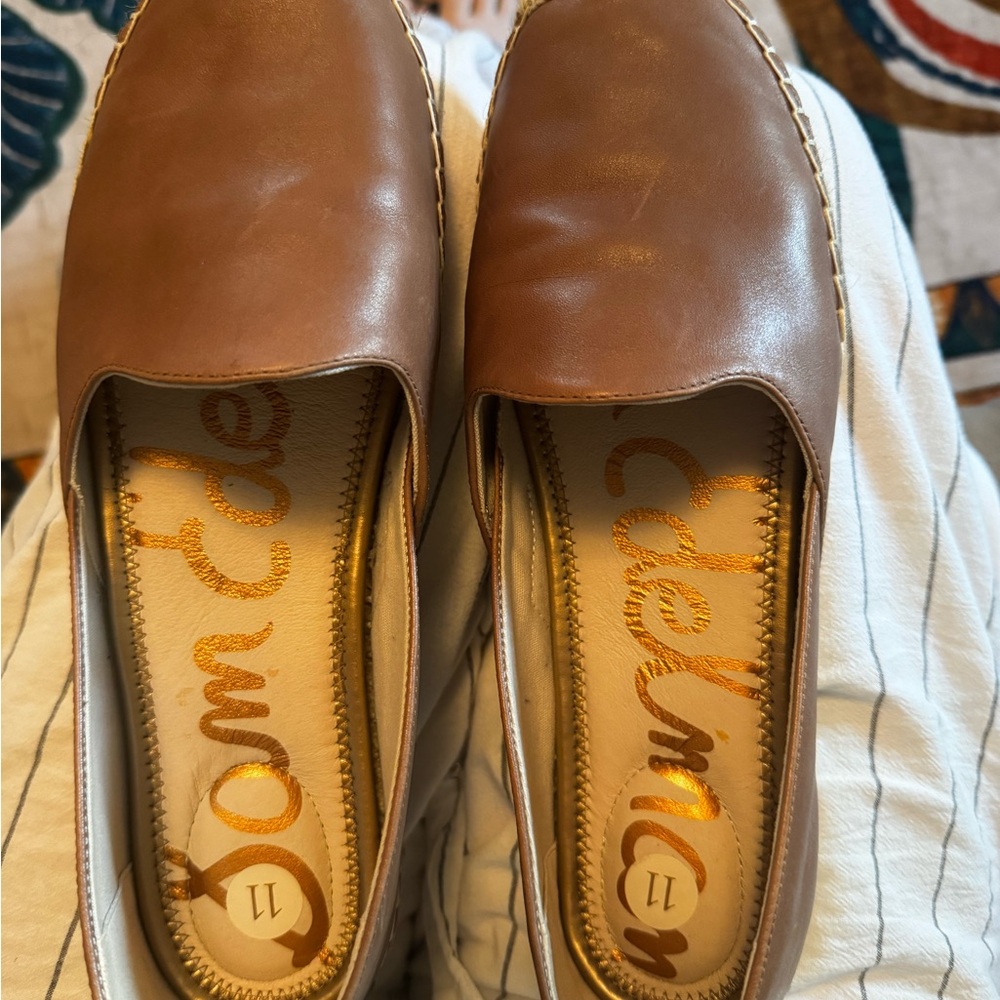 Sam Edelman Tan Leather Slip-On Espadrille Flats